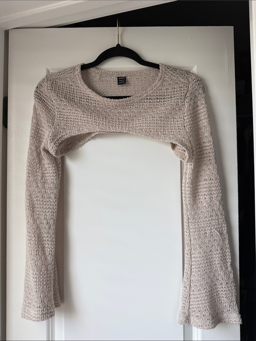 SHEIN Beige Cropped Open-Knit Sweater Shrug